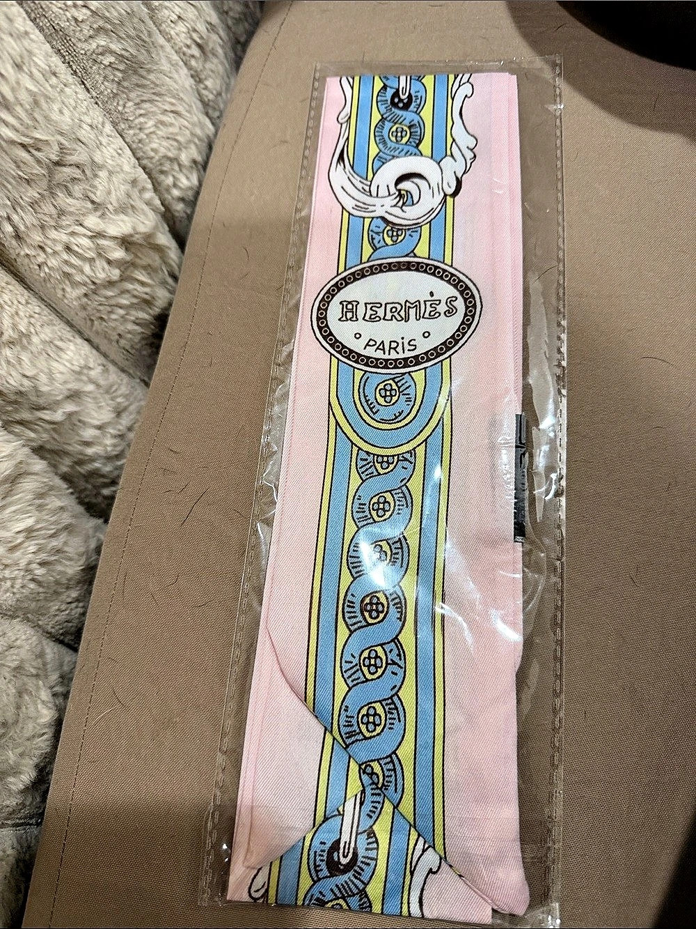 Hermès Story Twilly Silk Scarf Pink & Blue